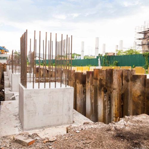 Foundation pillar being constructed at construction site