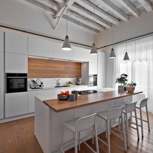 interior view of a modern kitchen in the attic room