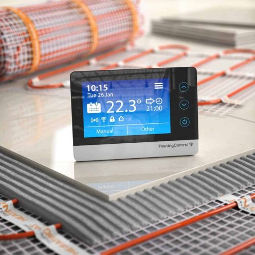 Underfloor heating. Heating climat control thermostat with mat